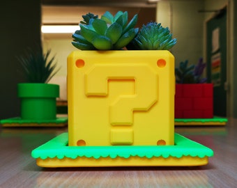 Jardinière en blocs questions super rétro | Pot de fleurs | Jardinière Super Mario | Décoration de bureau | Décoration d'intérieur