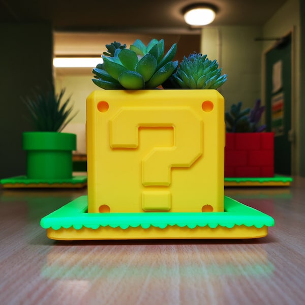 Super Retro Question Block  Planter| Flower Pot | Super Mario Planter | Office Decor | Home Decor