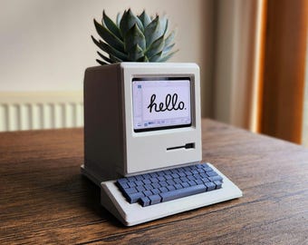 Maceta Macintosh, organizador de escritorio, decoración de oficina, decoración del hogar, pantalla personalizable