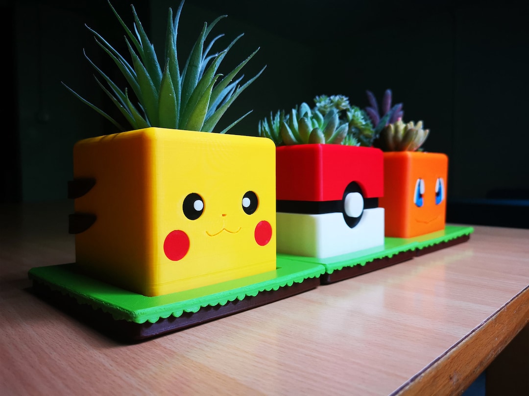 Pokemon Planter Set I Flower Pot Pokemon Planter Office Etsy