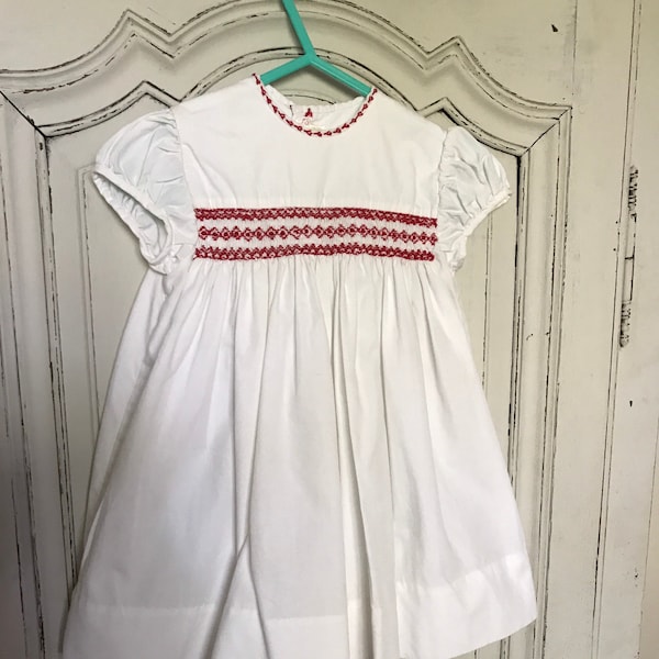 Pure white smocked baby frock, short sleeves, excellent condition, suit baby or doll, TV/Film Props