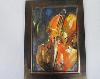 Golden Cello: Original Oil Painting, Abstract Music Art (8x12)