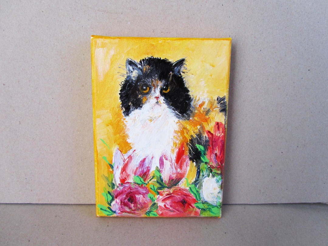Cat Original Oil Painting Kitty Oil Art Cat on Canvas Gift for Etsy