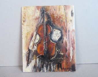 Golden Cello: Original Oil Painting, Abstract Music Art (9x11)