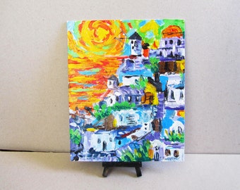 Santorini Impasto Oil Painting: Seascape Art, Old Greece (8x8)