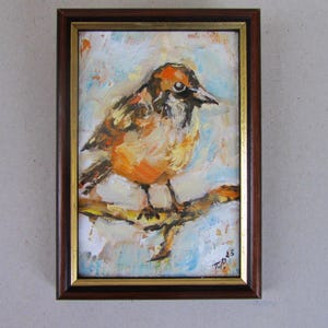 Birds oil painting Birds framed art Birds small art Birds impasto Gift for Christmas Painting Birds Lovers Gift Wall decor Little  Bird art
