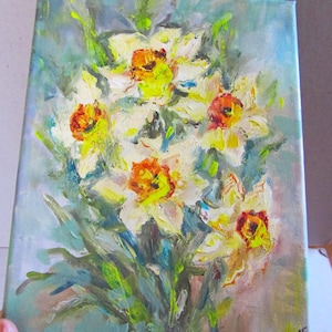 Daffodil original oil painting Daffodil oil  art Daffodils  artwork Daffodil spring flowers paintingYellow daffodil oil painting Spring art