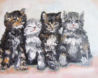 Cats  oil painting Cats on canvas Optimistic  oil painting Painted pet portrait Cats impressionist Kittens artwork Cats artCat   painting