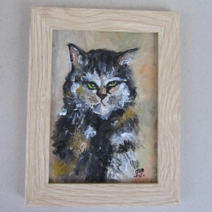 Cat original oil painting Cat framed art Cat portrait oil art Gift for cat lover Cat small painting Cat mini art Cat framed artwork Pet art