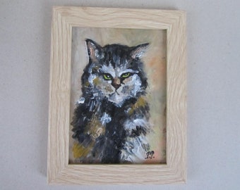 Framed Cat Portrait Oil Painting: Small Pet Art (8x6)