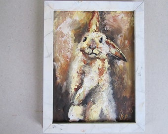 Rabbit original oil painting rabbit small painting bunny original art framed bunny art bunny artwork bunny gift for her mini art framed art