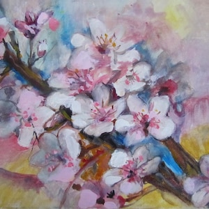 Sakura  oil painting Sakura oil art Sakura japanese flowers Cherry Blossom oil art Blooming Tree Textured Oil art Art on canvas Gift for her