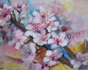 Sakura  oil painting Sakura oil art Sakura japanese flowers Cherry Blossom oil art Blooming Tree Textured Oil art Art on canvas Gift for her