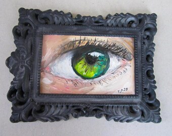 Lovers Eye Miniature Oil Painting, Framed Gothic Home Decor