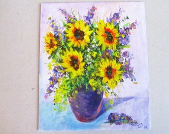 Sunflowers original oil painting Sunflowers oil art Sunflowers small painting Sunflowers from Ukraine art Yellow flowers art Floral oil art