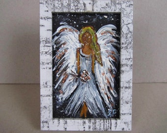 Angel painting Guardian Angel art  Angel gift Christian painting Gift for Christmas Framed angel art Personalized gifts Angel small art Gift