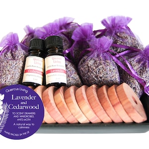Lavender Sachets & Cedarwood Rings Set with Essential Oils - Natural Moth Repellent and Freshener for Drawers and Wardrobes