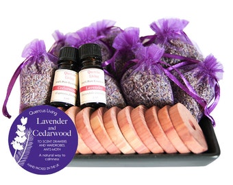 Fragrant Lavender Filled Large Bags and Cedarwood Hanging Rings, Lavender Essential Oil, Cedarwood Essential OIl