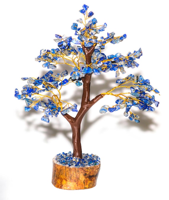 Lapis Lazuli Gemstone Tree For Reiki Healing Tree Of Life Chakra Stone Tree Money Tree Golden Wire Size 10 12 Inch Great For Gift - 