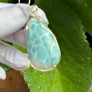 Large,Larimar pendant,Dominican Republic-Larimar ,larimar copper wrap pendant ,gift ideas, larimar gemstone pendant-anti stress, JXCrystal