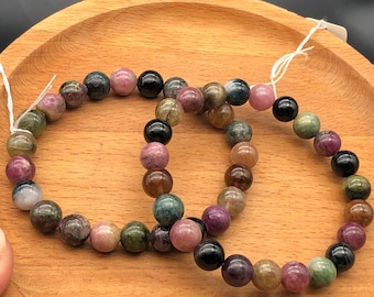 8mm Tourmaline crystal bracelet, crystal jewelry wealth metaphysical healing, gift for couple,  JXCrystal