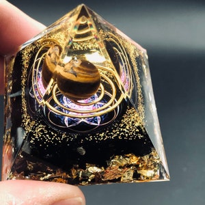 Tiger eye orgonite pyramid for meditation , healing ,spiritual healing,home decor fengshui display,