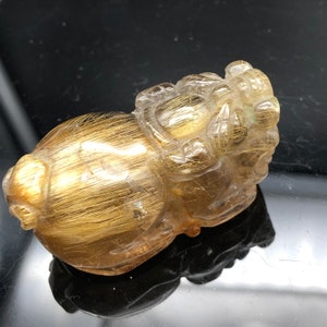 Rare,golden Rutilated quartz pixiu,full straight hair,gold rutile pixiu,crystal Jewelry,pixiu,wealth,lucky charm,protector,gift for her him