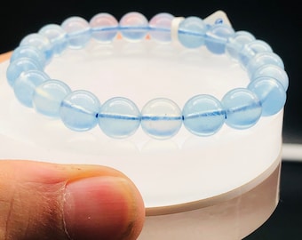 Aigue-marine premium, bracelet en cristal, naturel, non traité, collector, bijoux, fluorescent, pierre précieuse, calmant,