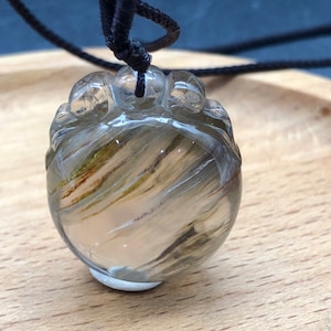 Yellow grey white ,rabbit hair crystal, rutilated quartz,Pixiu pendant,money bag,crystal,Jewelry,lucky charm,abundance, gift