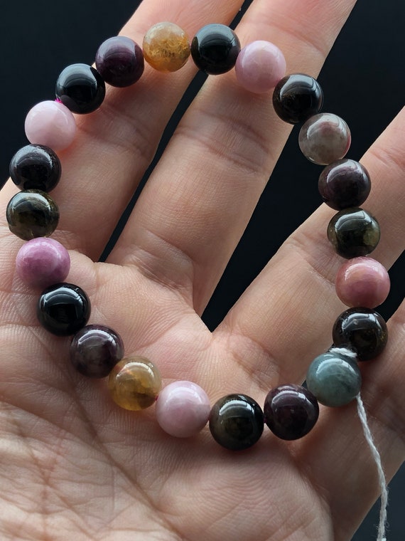 Bracciale In Tormalina Nera Naturale (8mm) – Pietra Curativa E Protettiva, 18 Cm, Fatto A Mano, Con Sacchetto Om Aum