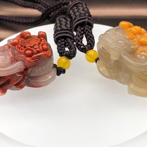 Ciondolo in giada Pixiu, ciondolo Pixiu Huang Long Yu - pietra della ricchezza, ciondolo con ciondolo Pixiu, ciondolo Pixiu fengshui - regalo per lui e per lei, protezione,
