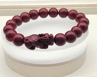 Red pixiu bracelet,cinnabar,red cinnabar Pixiu,Pixiu antler,jewelry,fengshui,beauty,wealth,lucky charm,protection,gift for him her