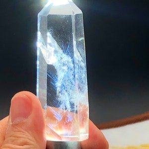 Blue Angel Feather Quartz Crystal Tower & Pointer ,Feng Shui Wealth Enhancer,Rare V/W Phantom Needle, High-Vibration Metaphysical Tool