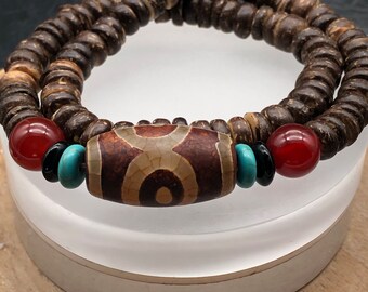 dzi bead,bracelet -Tibetan bead ,agate bracelet ,3 eye,dzi bead bracelet,wealth,crystal healing, necklace for kids, choker for adult