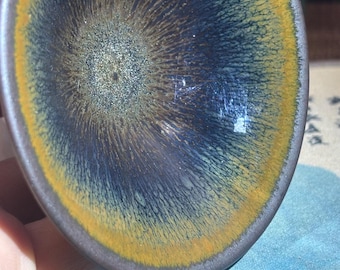 Hand forged Jianzhan Tea Cup – Song Dynasty Revival,multi colour rabbit fur,matcha bowl - Dragon Kiln Magic with treasure piece,