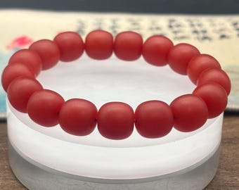 Luxury collector,Baoshan agate bracelet • 12.5mm bead|Red south agate|Matt finish traditional bead,Near-Flawless |exclusivity,