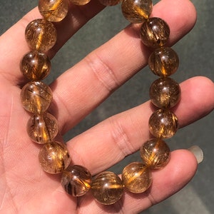 12.5mm Limited Vip -Coffee Rutilated bracelet,Crystal jewelry,thick plated rutile crystal bead,wealth,protect,Mine extinct