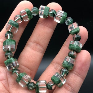 Rare,imperial green,lodolite bracelet,Garden quartz bracelet,crystal Jewelry,gift for her him