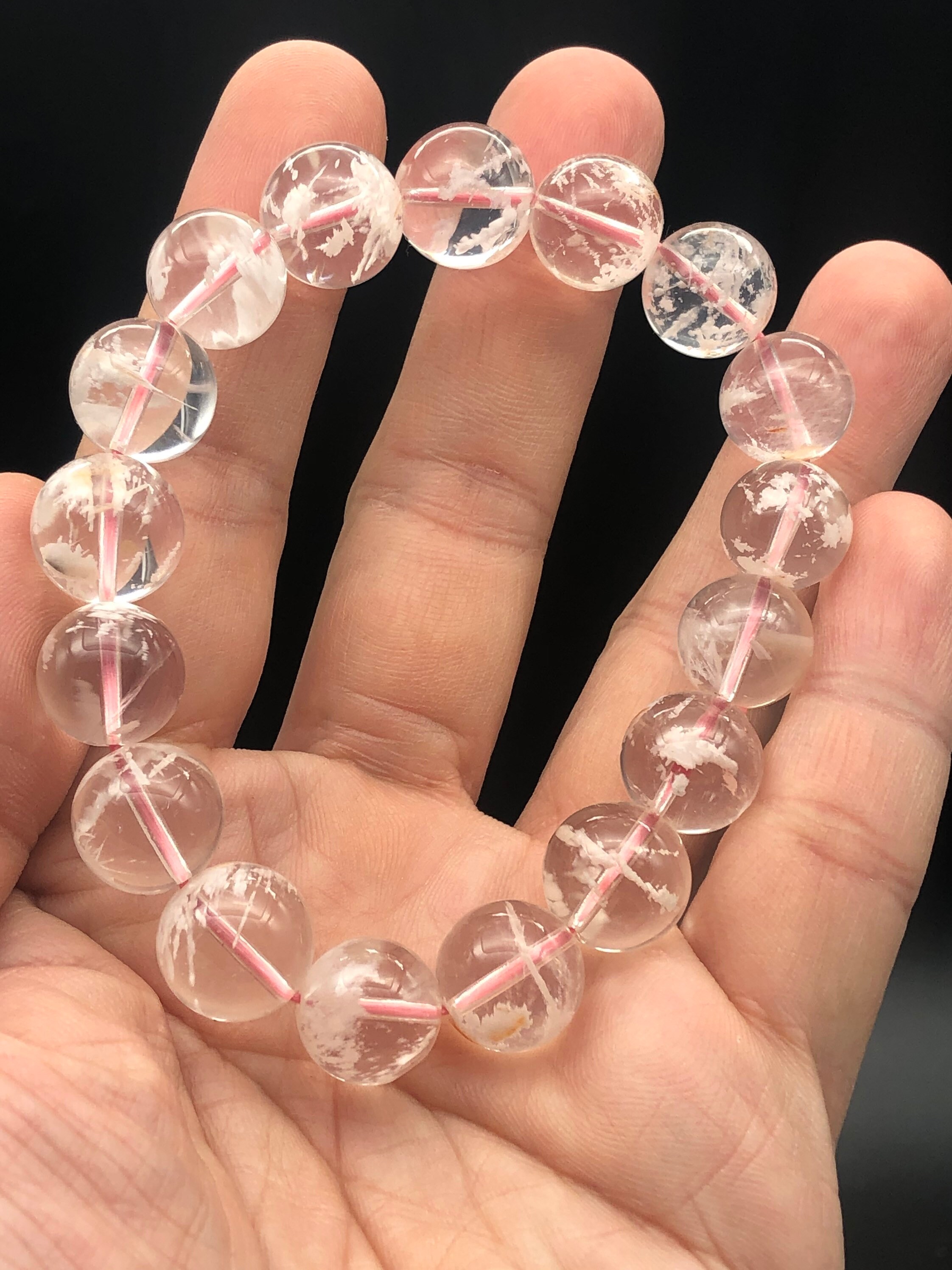 Premium-12.5mm-snow White,garden Quartz Bracelet-scenic