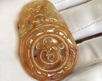 Vintage look,yellow jade Pixiu,Burmese jade,fengshui Jadeite jewelry,antler piyao pendant,wealth,protection, gift for her him