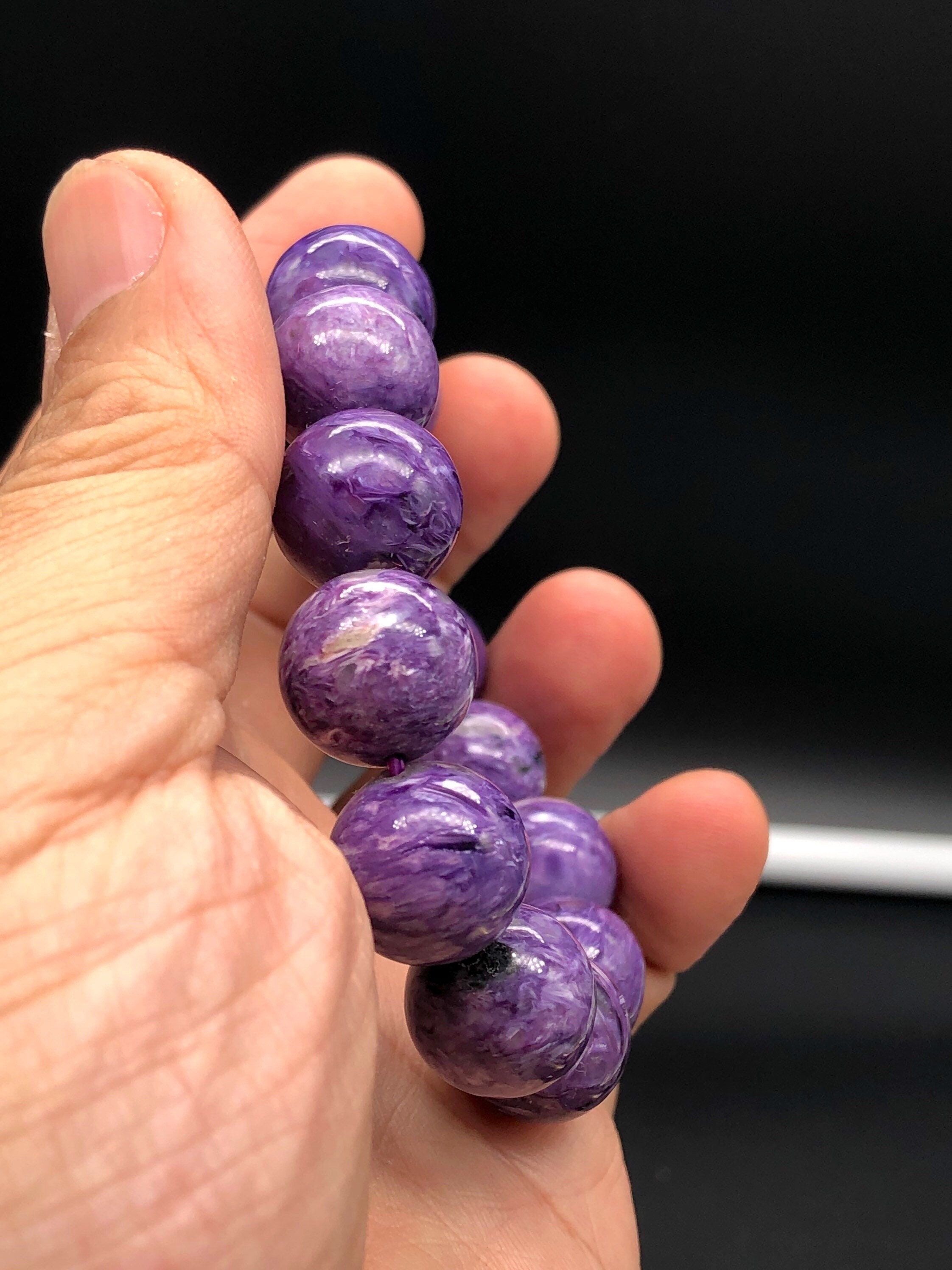 14 mm、プレミアム、チャロアイトブレスレット、クリスタルジュエリー