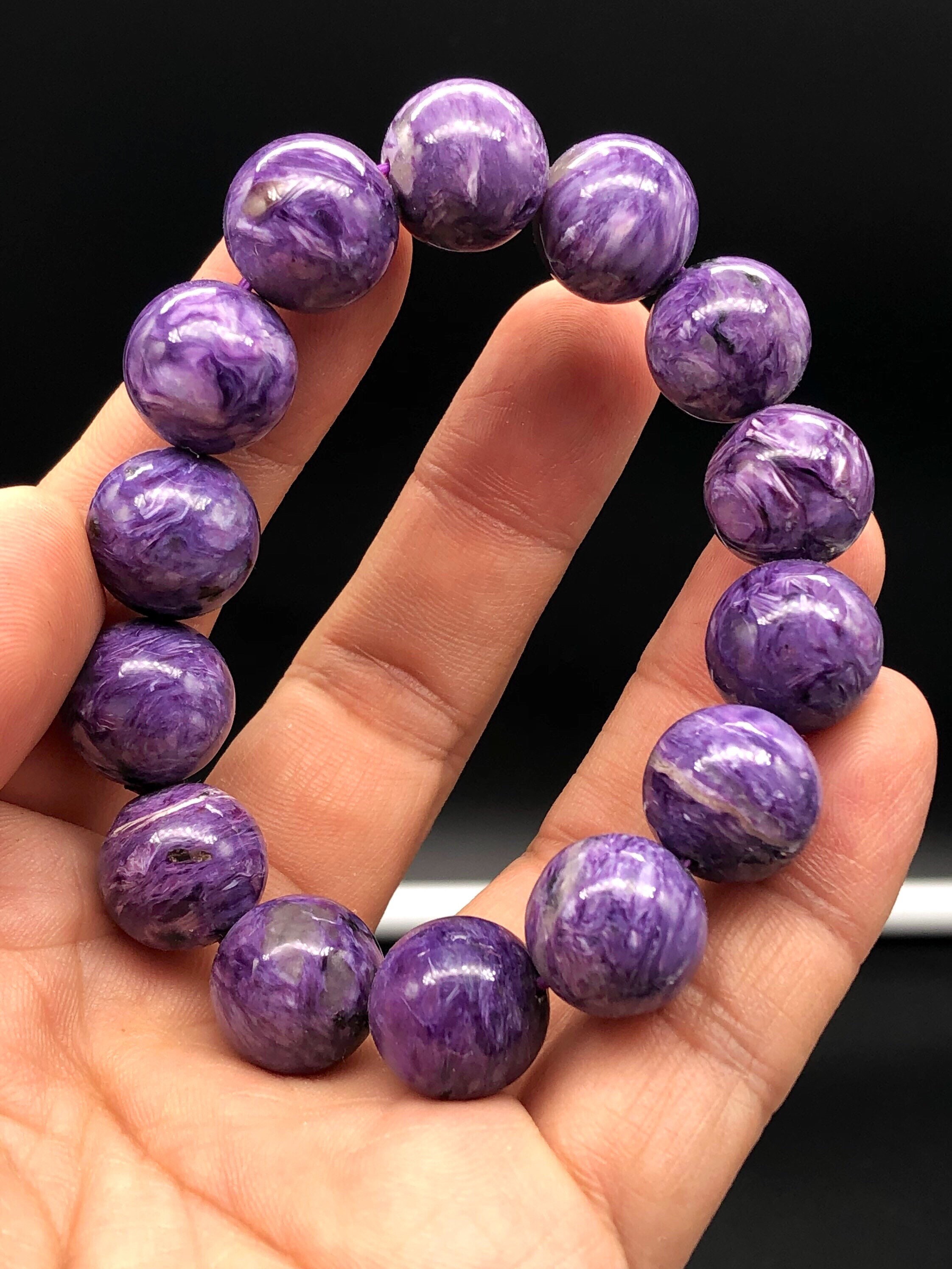 14 mm、プレミアム、チャロアイトブレスレット、クリスタルジュエリー