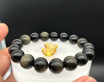 5A golden sheen obsidian bracelet-Halloween must have  block evil bracelet - magician stone-real obsidian holiday gift Jewelry BY JXCrystal