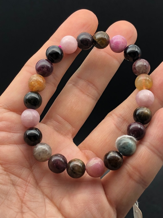 Minachi Bracciale Vintage In Filo Metallico Con Perle Bianche E Tormalina - Stile Bohémien, Fatto A Mano