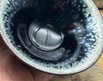 星空海景展カップ – 手作り天目茶碗 – 魏敏潔師匠 – 希少な青釉