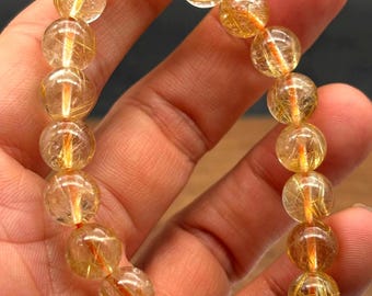 Goldener Rutilquarz, Rutilquarz, Rutilquarz, Kristallschmuck, Heilstein, Reichtum, Geschenk für ihn, zertifiziert als Naturschmuck