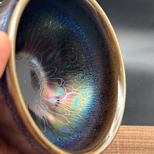 Blue Angel Jianzhan Chawan | Handmade Black Tea Bowl for Ceremony | Yohen Glaze Meditation Cup | Collector&#39;s Yaobian Art. 100x60mm