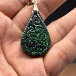 Green jade pendant,certified natural,Burmese jade, jadeite Jewelry , tear drop with fortune cloud, jadeite jade pendant, gift for her