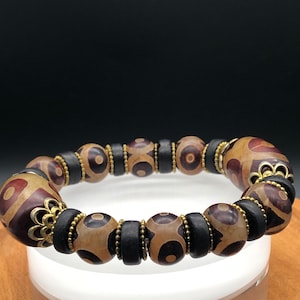 dzi bead,bracelet -Tibetan bead ,agate bracelet ,3 eye,dzi bead bracelet,wealth,crystal healing, men jewelry