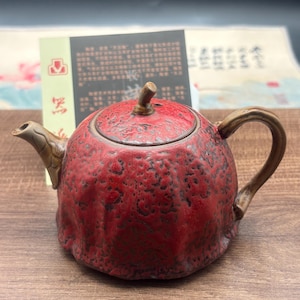 Handmade pumpkin  Zisha Wellness Pot | Kiln Transformation Tianmu Glaze, Agate & Crystal Infused  | Cert